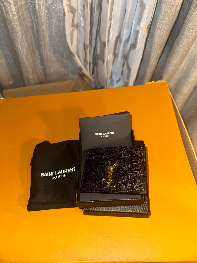 Black Quilted Card Holder With Gold Accent